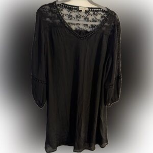 Indigo Rose Black Crochet Lace Tunic Dress Cover-Up 2X Boho Sheer